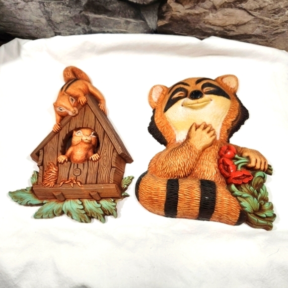 Homco Other - Vintage Homco Woodland Wall Plaques Decor 70s Cottagecore Raccoon & Chipmunks